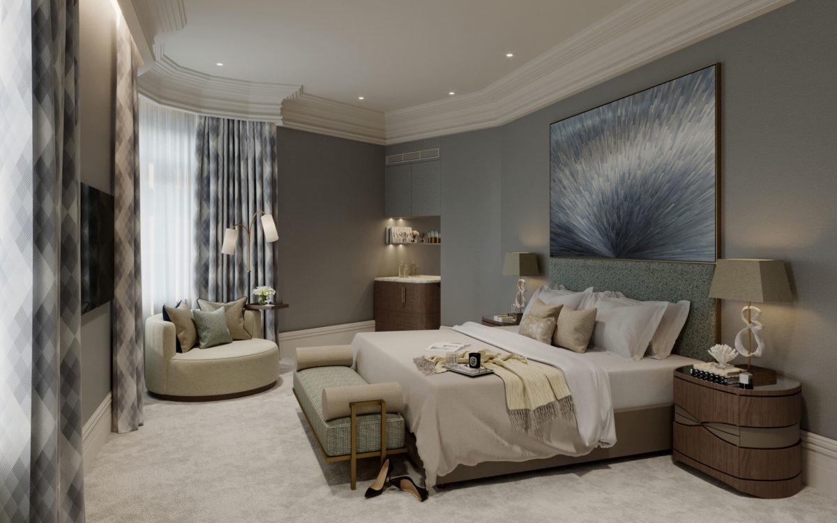 Mayfair - Family Apartment, Lawson Robb, Master Bedroom, bedroom interior design, interior designer London, Luxury bedroom design, Luxury interior design, London, interiors, interior designer, lighting, lamp shade, luxury london, interiors, home decoration, home interiors, design, Lawson Robb