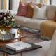 Informal sitting room with red and brown accessories